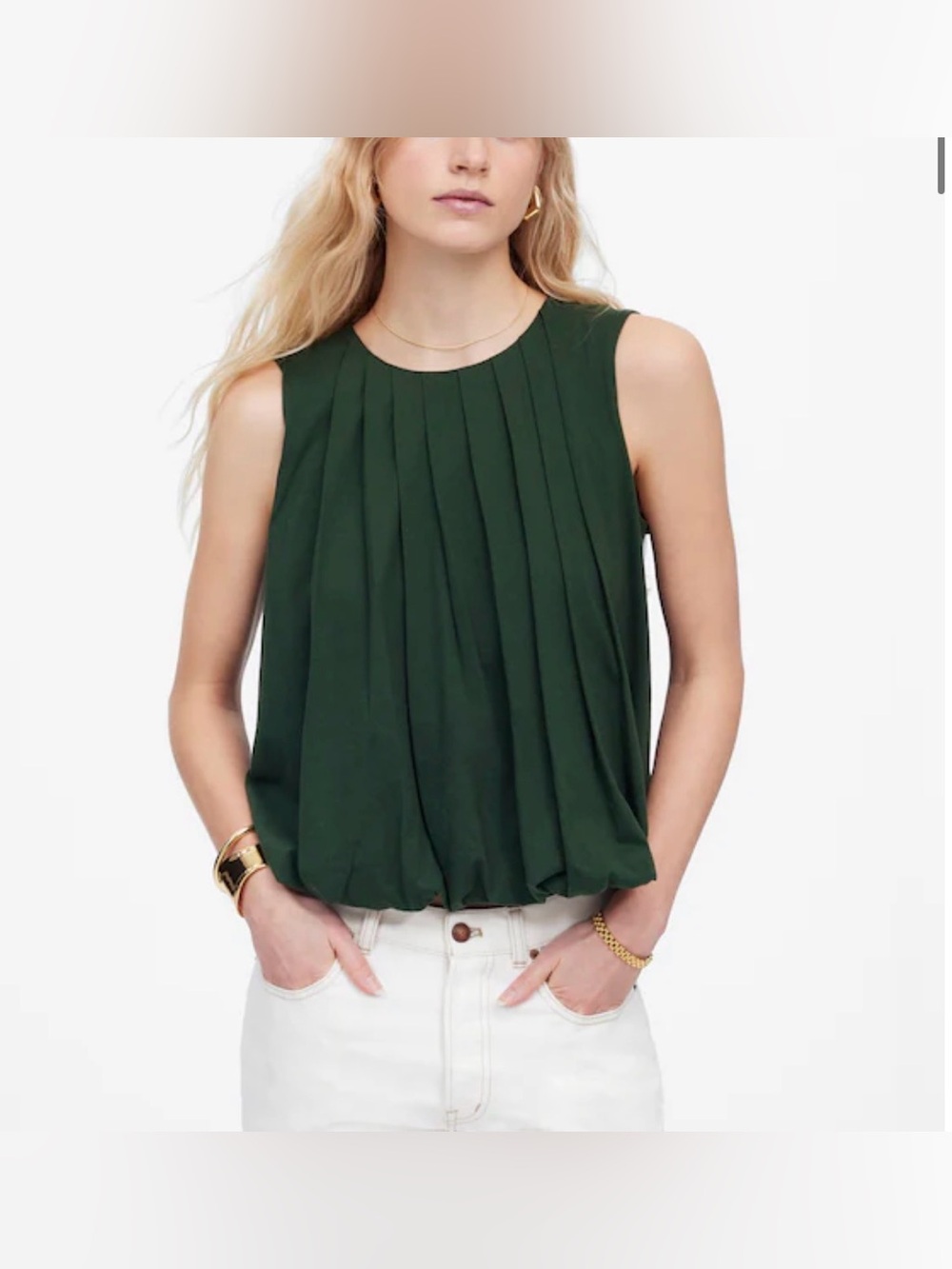 Madewell Sleeveless Crewneck Bubble Top Women's Size M in Hunter Green NU852 $52